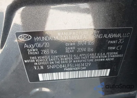2020 Hyundai Elantra Sel z USA, uszkodzony, nr VIN 5NPD84LF5LH614129